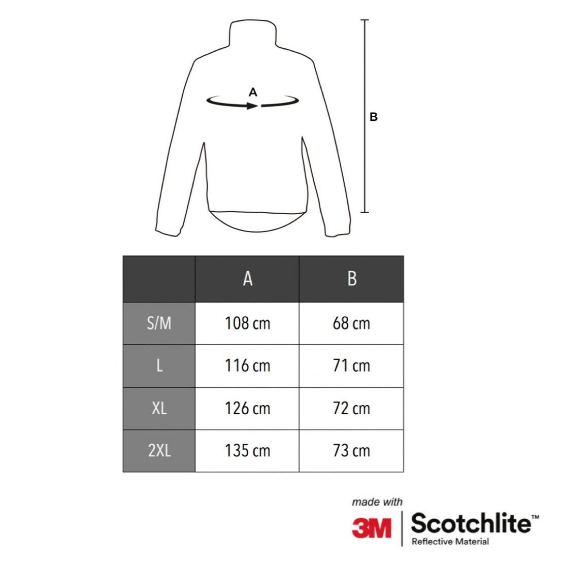 Size chart of cycling jacket.