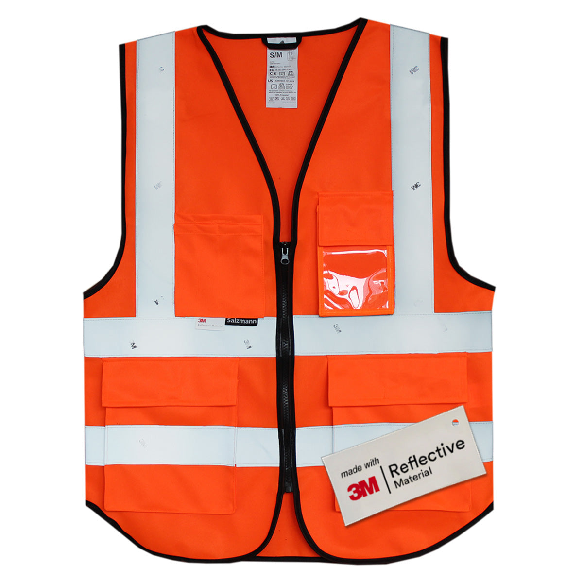 Close up of orange security vest.  