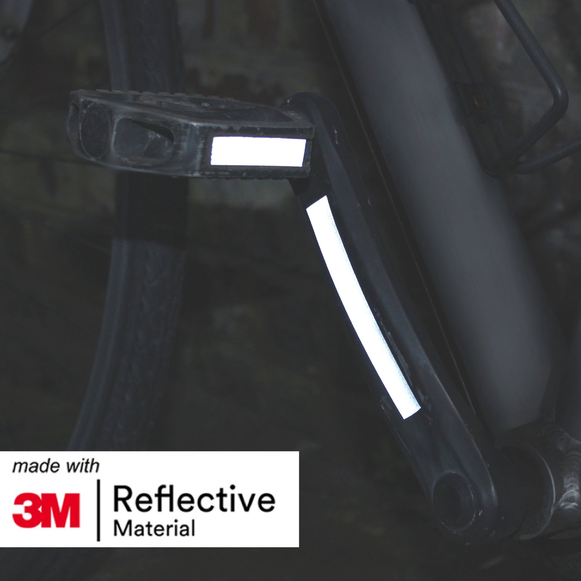 Image of silver reflective tape attached to bike pedal.