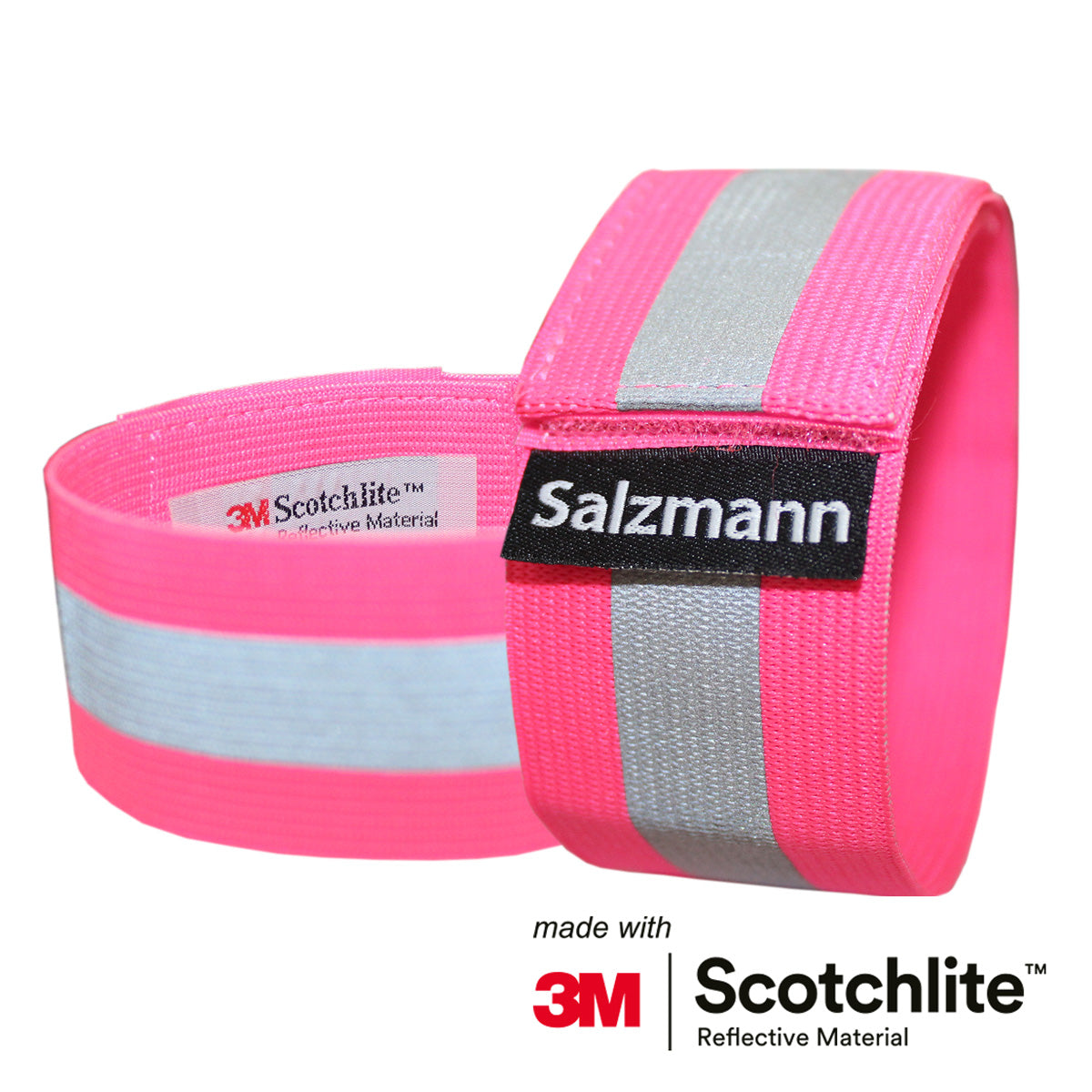 Close up image of two pink reflective Arm/Leg Bands.