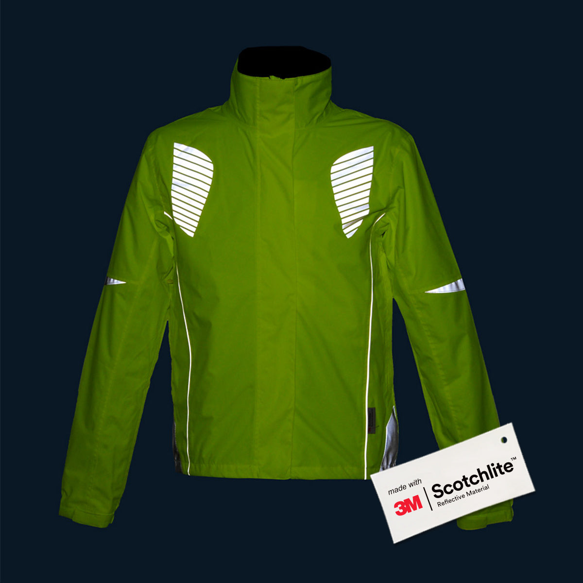 Image of front of cycling jacket in low lighting.