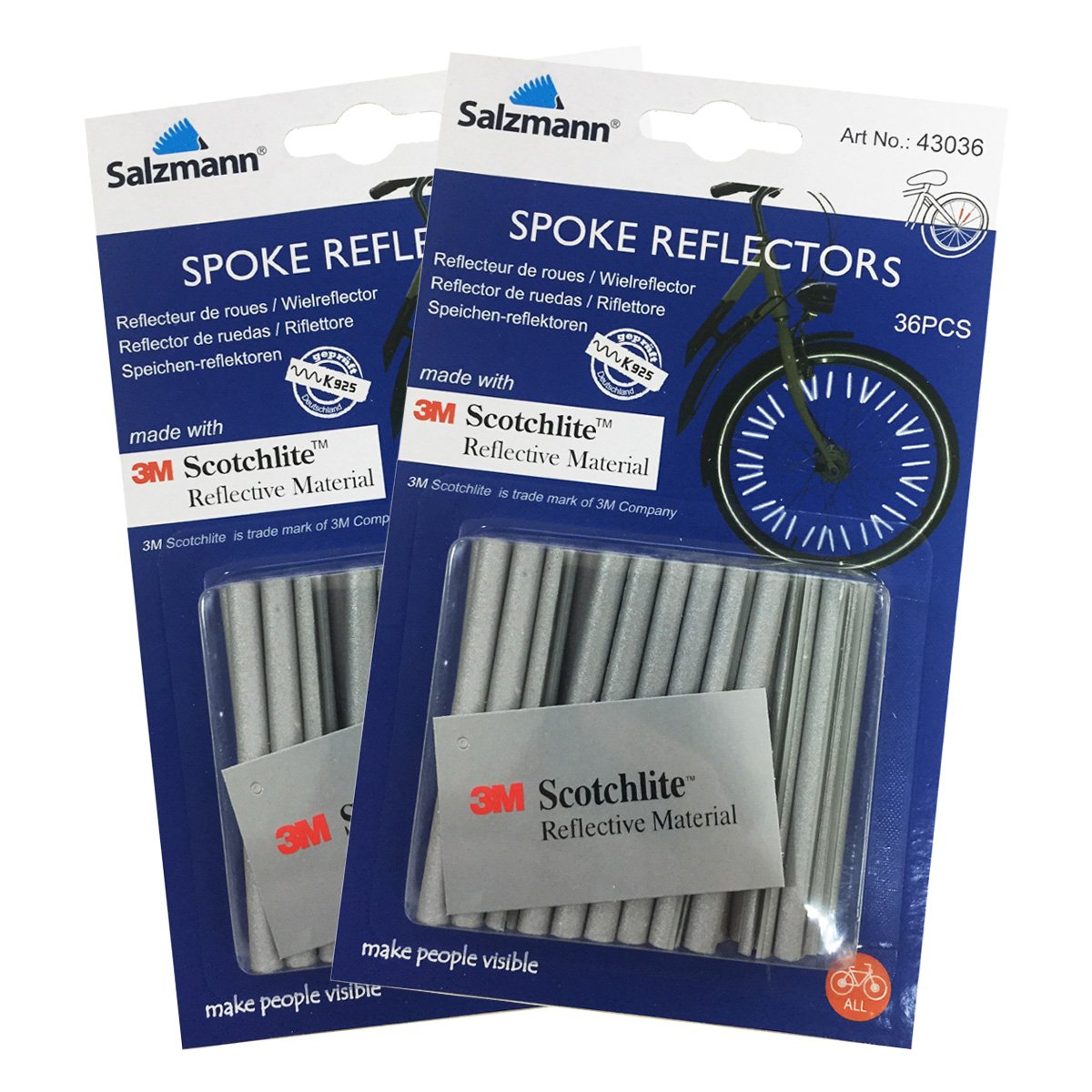 Close up image of two packets of spoke reflectors. 