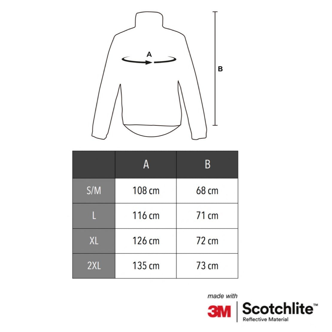 Size chart of cycling jacket. 
