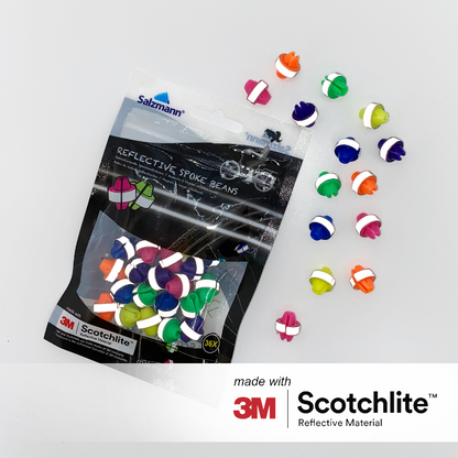 Image of colourful spoke beads in packaging and spilling out onto surface. 